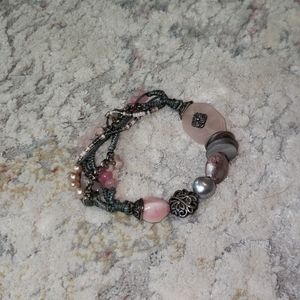 Pink and Gray beaded stretch bracelet